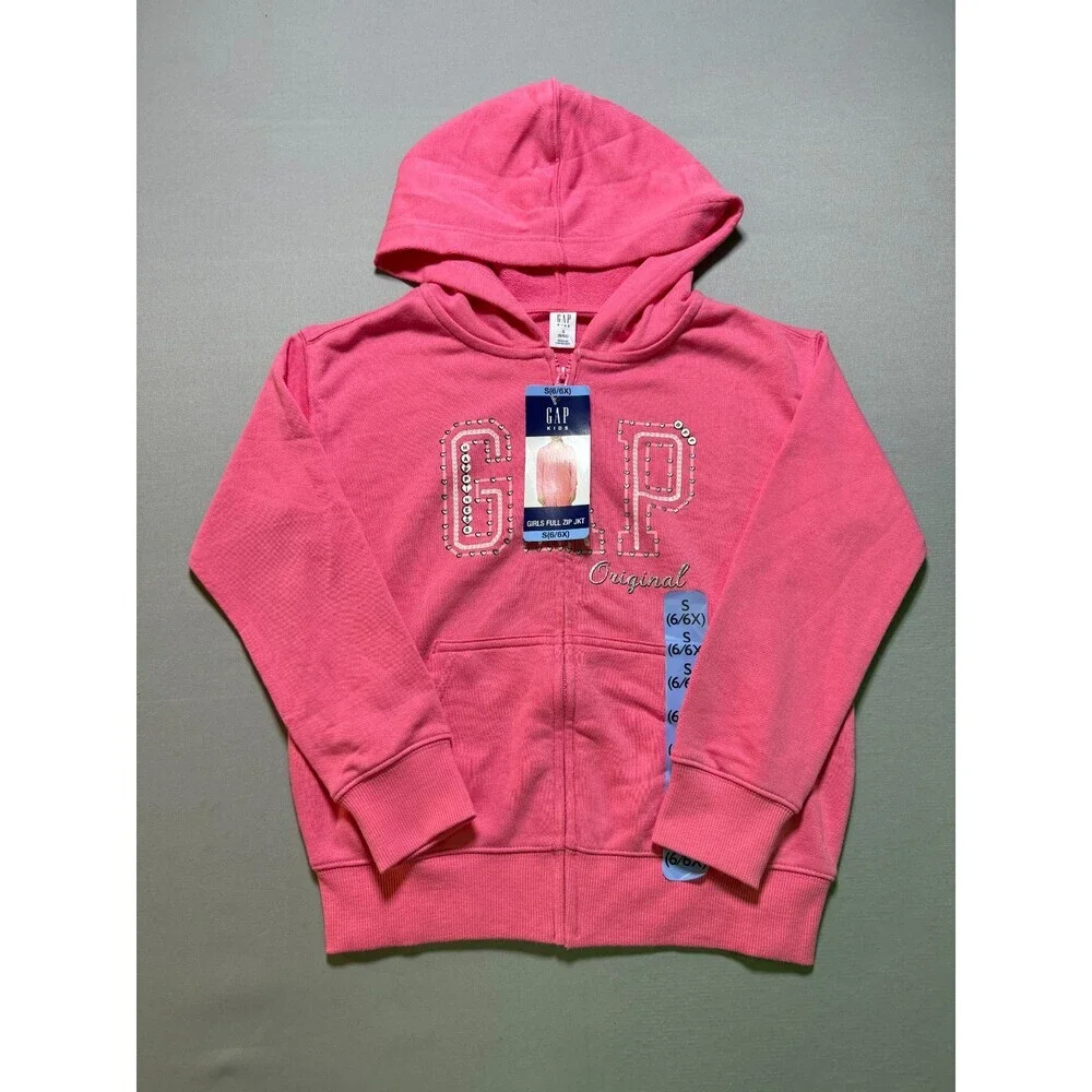 Gap Friendship Bracelet Design Full Zip Hoodie Girls Small (6/6X) Pink Preppy